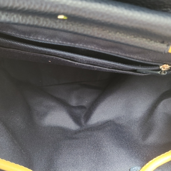 KATE SPADE Leather/Denim Bookbag w/yellow drawstring-vintage one of a kind bag! - Picture 5 of 5